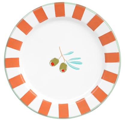 Talking Tables Bon Appetit Handmade Enamel Plate with Olive Design Durable, Side Dish Lightweight, Perfect for Outdoor Dining, Picnic, Camping, Beach - Stylish Summer Tableware Dishwasher Safe 20cm