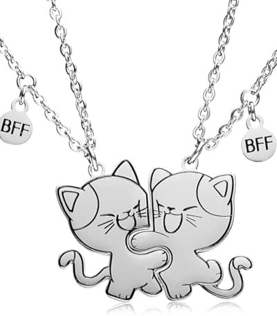 TPZORJX 2 pcs collier pendentif chat assorti filles collier d'amitié chat en acier inoxydable,Meilleurs amis,collier pendentif sœurs cadeau de bijoux d'amitié,pour amis,amoureux,cadeau saint valentin