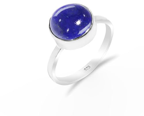 Edelsteinring 925 Sterling Silber, Naturstein Lapislazuli Ring für Männer-Frauen runde Form handgefertigt Hochzeit, Verlobung, Alltagsring SH-SR57-P