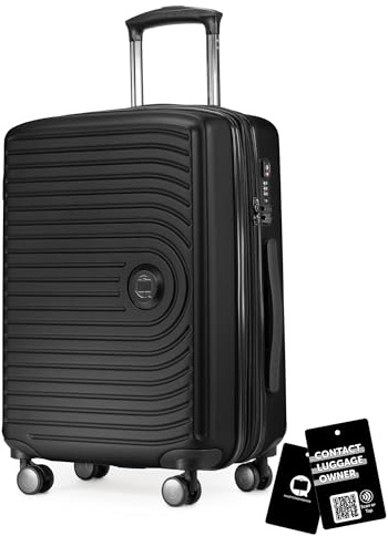 Hauptstadtkoffer Mitte Handgepäck 55x40x23 cm 55 Lmit Anhänger, Schwarz | ABS-Hartschale · TSA · XL Erweiterung · 4 Rollen · Austauschbare Ersatzteile · Kurzurlaub · Digitaler Kofferanhänger
