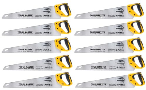 TOUGH MASTER Hand Saws 550mm 10PCS, Pruning & Cutting Wood, Plastic, PVC Pipes, Razor Sharp Blade 9TPI Comfortable Non-Slip Handle, Wood Saw with Ruler Markings Pack of 10
