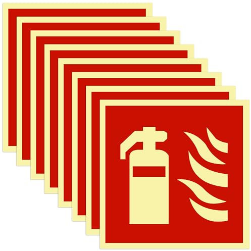 JIZZU 8Pcs Señal Luminiscente Extintors, IMO Señal Extintor PVC Autoadhesivo, Señal Fotoluminiscente Extintor para Interior y Exterior(Class B, 15 x 15 cm)