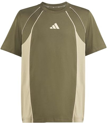 adidas Unisex Kids Color Block T-Shirt, Olive strata/Wonder Cargo/Crystal Linen, 11-12 Years