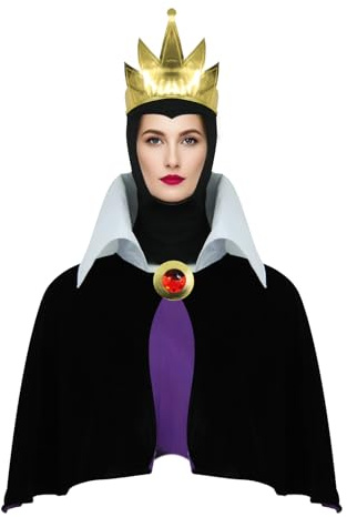 Women Evil Queen Costume Wicked Grimhilde Crown Cape Halloween Villain Fairy Tale Outfit for Adult One Size