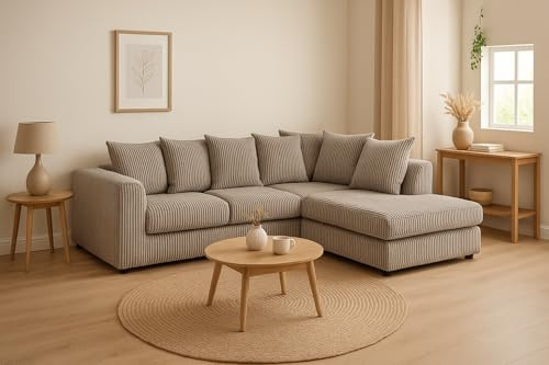 SQUAREBOXX Lennox Corner Sofa Set, Reversible Left/Right Hand Facing, Multiple Colours Available (Grey, Right Hand Facing)