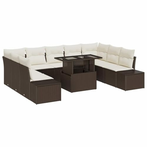 vidaXL Garten-Sofa-Set mit Speicher 10 pcs Braun Poly Rattan, Stylisches Garten-Sofaset, modulares Outdoor-Wohnzimmer, wetterfeste Rattan-Möbel, luxuriöser Komfort
