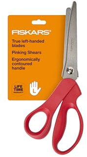 Fiskars 8” Premier Left-Handed Pinking Shears for Fabric Cutting Paper and Crafts, High-grade Stainless Steel Zigzag Blades Prevents Fraying, Ergonomic Contoured Handle for Left-Handed Comfort