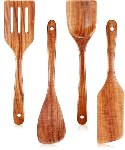 Wooden Spoons for Cooking, Excellent Wooden Kitchen Utensil Set (4pcs)