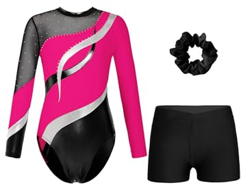Sinleey Turnanzug Mädchen Langarm Gymnastikanzug Mit Hose Und Haarband 3-teiliges Gymnastik-outfit Wettkampf