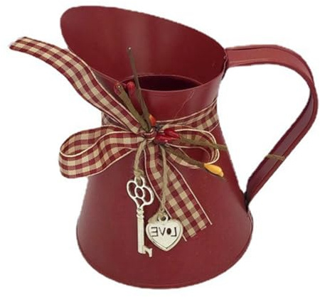 Rinteea Flower Vase Bucket Bow Heart Pendant Can Farmhouse Rustic Jug for Centerpiecess Country Iron Pitcher Planter Jug-B Easy to Use