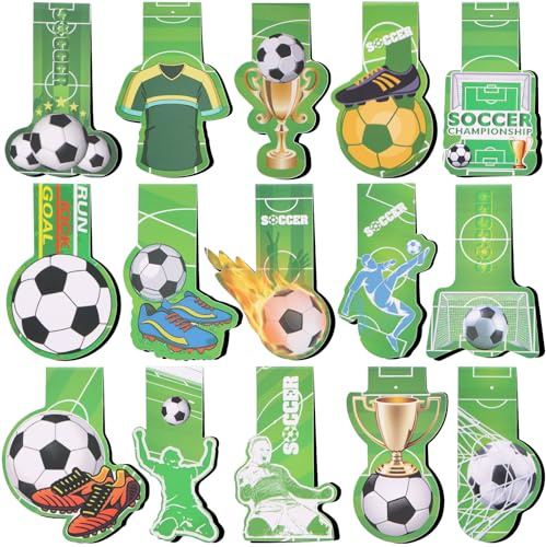 HAQIUHETO 15 Stück lesezeichen magnetisch, Fußball lesezeichen Kleine Geschenke für Schüler Freund Fußballfans Buchliebhaber Magnet Seite Marker