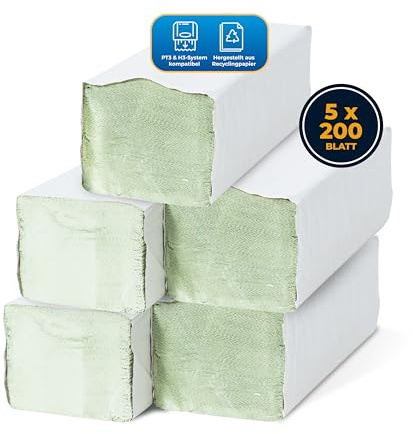 Hygiene Guru® Papierhandtücher – 1.000 Blatt [V-Falz, Zickzack-Faltung, 2-lagig, 25×23 cm] – Recyclingmix für Tork H3 Spender – lebensmittelecht & ideal für Praxis, Büro, Küche & mehr