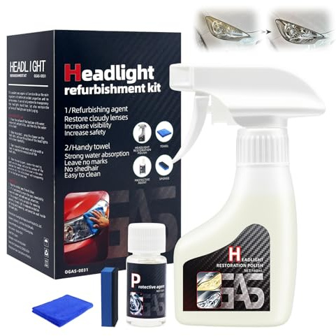 KUIRUNRX® Kit di Ripristino Fari Auto, Spray Liquido Lucidante per Fari Gialli o Opachi, Trattamento Professionale per Fanali Anabbaglianti Ossidati e Sbiaditi, Facile da Usare (180ml)