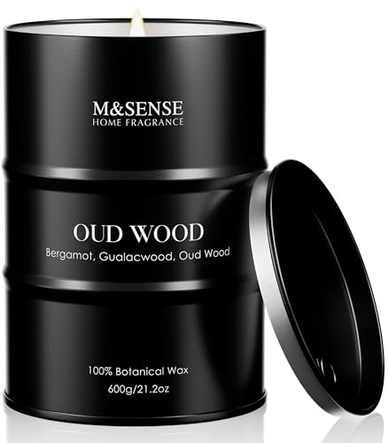 M&SENSE Oud Holz Duftkerze im Glas, groß 600g, natürliches Sojawachs, langanhaltende Brenndauer bis zu 130 Stunden, dekorative Sojakerze für Heim und Wohnzimmer, Geschenk für Männer