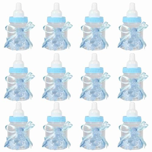 Tomedny 12 Stück Babyflaschen-Partygeschenke für die Babyparty, Süßigkeiten-Schokoladenflaschen-Box, Party-Dekoration für , Mädchen, Neugeborene, befüllbares Design (Blau)