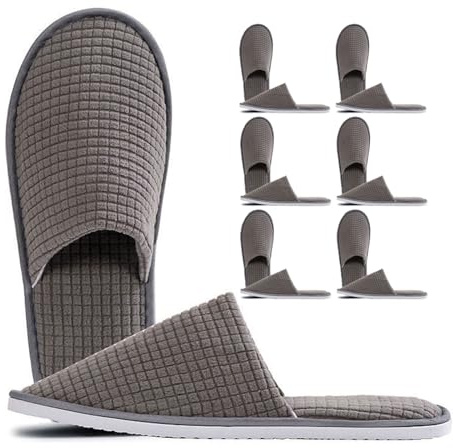 Kiuiom Ciabatte Ospiti, Ciabattine Spa Morbide, Pantofole Hotel, Pantofole in Pile Corallo Punta Chius Slipper Portatili Unisex Antiscivolo per Hotel Spa Casa Viaggi (6Paia Grigio)