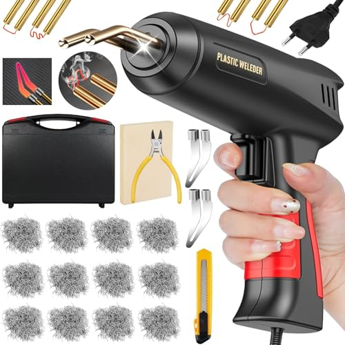 JOTOL 200W Saldatrice per Plastica,Kit di Riparazione Paraurti Auto con 900pcs 6 Tipo Graffette,Plastica Saldatrice Kit per la Riparazione Delle Parti di Plastica