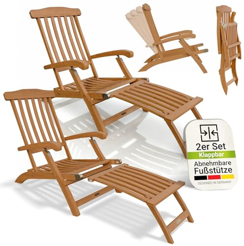 Juskys® Sonnenliege Evia 2er Set - klappbar für Garten & Terrasse, geöltes Akazienholz für natürliche Optik & langlebige Nutzung, 196x54x95 cm in Natur