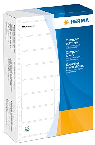 HERMA 8226 Computeretiketten endlos, 88,9 x 48,4 mm, 2-bahnig, 6000 Stück, selbstklebend, Endlosetiketten Aufkleber mit Führungslochrand, matt, blanko Papier Computer Etiketten, weiß