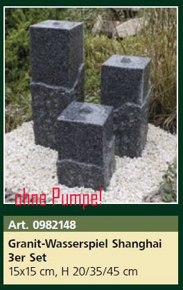 Granit-Wasserspiel Shanghai 3er Set, 15x15 cm, H 20/35/45 cm