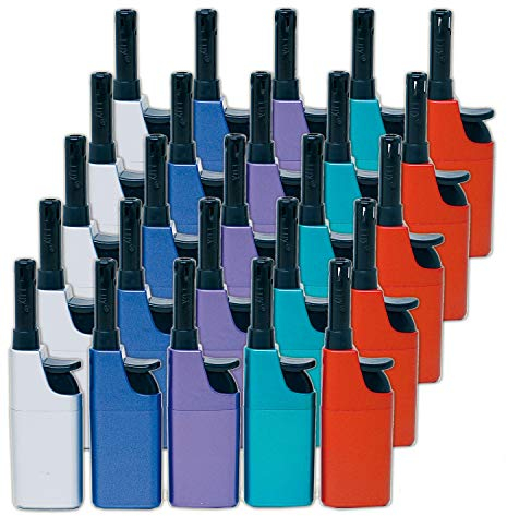 Stabfeuerzeug 10,5cm metallic farbig 25er Pack Gastronomie Feuerzeug Feuerzeuge Leichtbedienung Seniorengerecht Anzünder BBQ