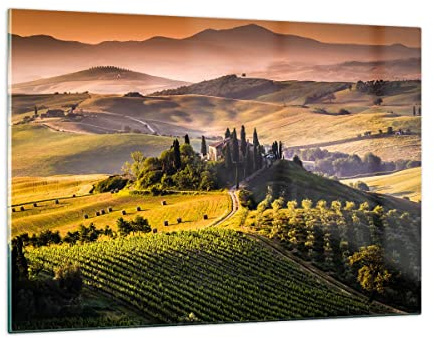 Bilder auf Glas 120x80cm Wandbild Glasdruck Landschaften Natur - 2465 | Landwirtschaft Bauernhof Toskana Groß XXL Modern Dekoration Wohnzimmer Schlafzimmer Küche Wanddeko Kunstdruck Art ARTTOR