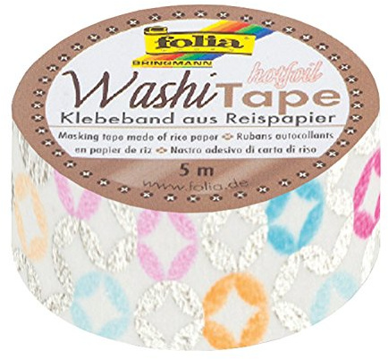 folia 26106 - Washi Tape, Klebeband aus Reispapier, Hotfoil silber Style, 1 Rolle ca. 5 m x 15 mm - ideal zum Verzieren und Dekorieren