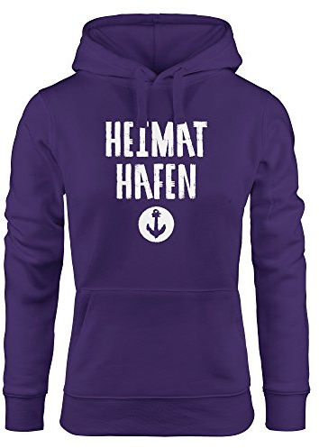 MoonWorks Damen Kapuzen-Pullover Heimat-Hafen Anker Hoodie lila XL
