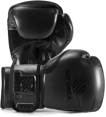 Sanabul Guanti Essential Gel Boxing Combattimento di kickboxing/Sacchetto (All Nero, 12 oz)