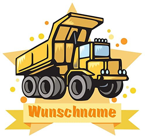 Samunshi® Kipplaster LKW Wandtattoo Türschild mit Name personalisierbar Kinderzimmer Türaufkleber Baby Wandaufkleber - 70x61cm mehrfarbig