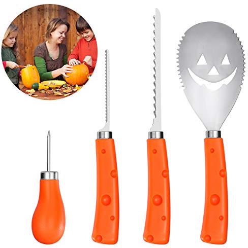 BESTONZON 4PCS Halloween Kürbis Schnitz-Set - Edelstahl Kürbis SchnitzWerkzeuge zum Aushöhlen Schnitzen von Kürbisen