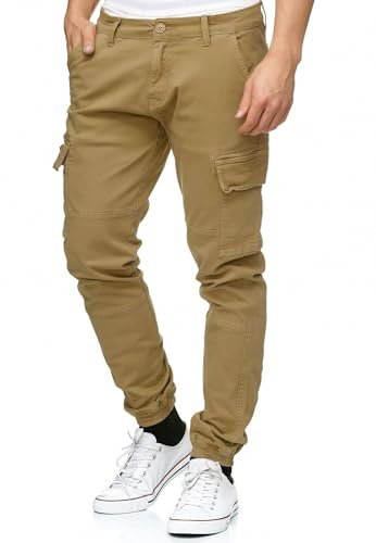 Indicode Herren August Cargohose aus Baumwolle mit 6 Taschen | Cargo Chino Hose f. Männer Amber, XXL