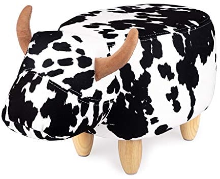 balvi Hocker La Vache Farbe Schwarz/Weiß In Form Einer Kuh Holzbeine Polyester/Holz
