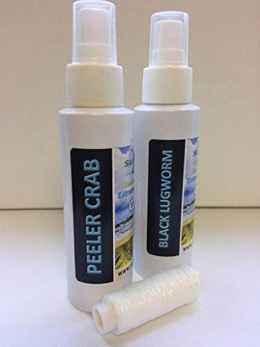 searigs 120ml Bait Spray 1 x Peeler Crab 1 x Black Lugworm Fishing Attractant Flavour- 1 x Pulley Pennel Rig and 1 x Bait Elastic - Great for Cod & Bass.