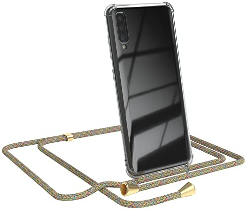 EAZY CASE Handykette kompatibel mit Galaxy A70 Handyhülle mit Umhängeband, Handykordel mit Schutzhülle, Silikonhülle, Hülle mit Band, Stylische Kette für Smartphones, Rainbow