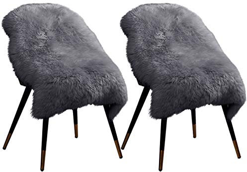 EUGAD 0030YMDZ-2 2er Öko Lammfell Schaffell Naturfell Teppich Bettvorleger echtes Longhair Fell Optik Gemütliches Schaffell Bettvorleger Sofa Matte Grau XL (90-104) x60cm