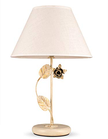 Helios Leuchten 4037510 Florentiner LED Tischleuchte antik-weiss | florale Lampe Leuchte Tischlampe | Nachttischlampe Landhaus | Schreibtischleuchte Stoffschirm Leinen