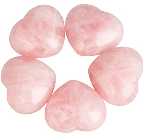 Nupuyai 5 x Rosenquarz-Kristallherz Liebespalme Handschmeichler für Chakra Reiki Heilung, geschnitzter Stein für Heimdekoration 2,5 cm