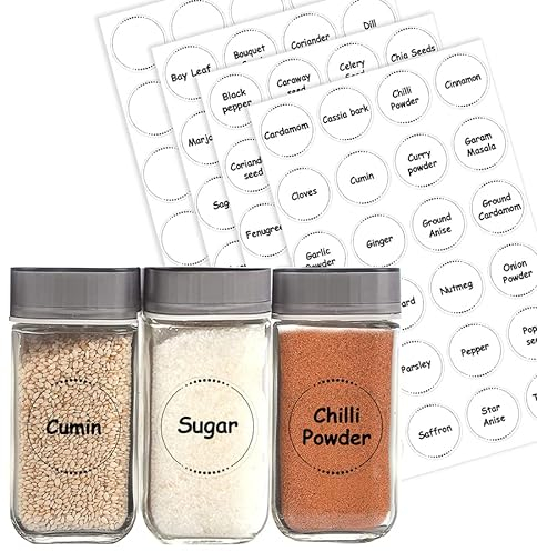 Packwith Pack of 96 Clear Kitchen Labels (30 mm) Waterproof Spice Jar Stickers Herbs, Seasoning Spice Jar Labels Pre Printed Pantry Labels for Kitchen Storage