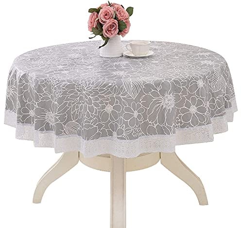 JSJSYO Round Tablecloth Wipe Clean 180cm Waterproof Wrinkle Free Stain Resistant Washable Polyester Table Cloth Tablecloths PVC for Circular Table for Dinning Room Kitchen Garden Balcony