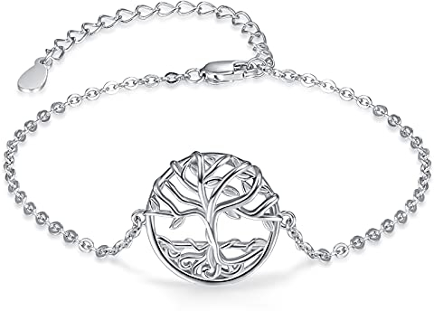 KINGWHYTE Bracelet pour femme en argent sterling 925 - Réglable - Cadeau pour femme, mère, fille, 17 cm, Argent sterling