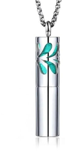 VOSHUILES - Pendentif Diffuseur d’Huiles Essentielles Motif Gouttes - Collier Cylindrique en Acier Inoxydable Argent - Diffusion Nomade avec 8 Patins Feutre Multicolores - Ø 1 cm x H 4 cm
