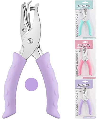 NEBURORA Einzellochstanze,Lila Einzellocher Aus Metall Mit Weichem Griff,Handmotivstanzer Lochstanzer für DIY-Basteletiketten, Kleidung, Ticket, Scrapbook-Werkzeug, 3 Farboptionen
