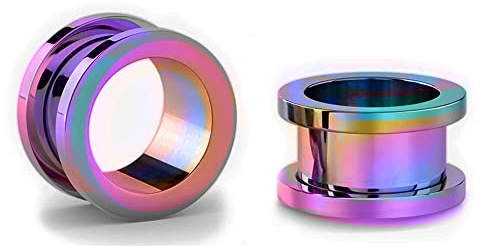 Jewel Barrel - Coppia di dilatatori per lobo, di tipo flesh tunnel, con chiusura a vite a doppia flangia, in acciaio chirurgico, 1.6 mm - 20 mm, 2 pezzi, colori disponibili: argento, nero, oro rosa