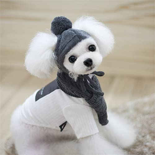 Mütze Kleine Hund Wintermütze mit Ohrlöchern Hundemütze Schal Set Welpe Strickmütze Winter Herbst Hundehut mit Pompon Haustiermütze Warm Hundekostüm Verstellbar Haustiermütze Weihnachten Geschenk