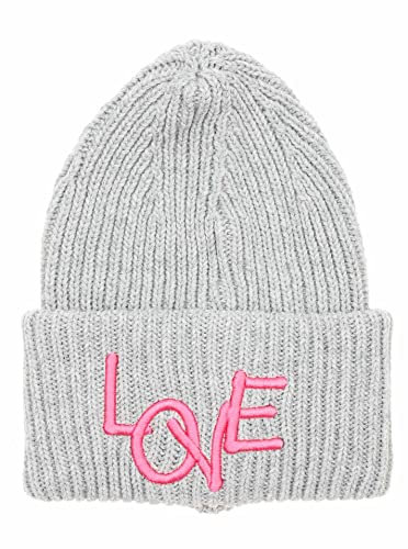 Zwillingsherz Slouch-Beanie-Mütze aus Wolle - Hochwertige Strickmütze mit Love Stickerei für Damen Mädchen Jungen - Hat - One Size - warm und weich für Frühling Herbst und Winter-HGR