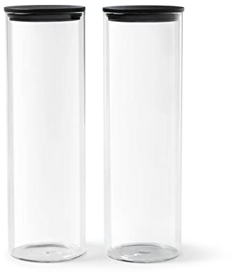 Franklin Lade Glass Storage Jars | 2 Piece Set 1800ml | Airtight Black Bamboo Lids | Glass Jars with lids | Spaghetti Storage Jar | Pasta Storage | Pantry Storage Containers