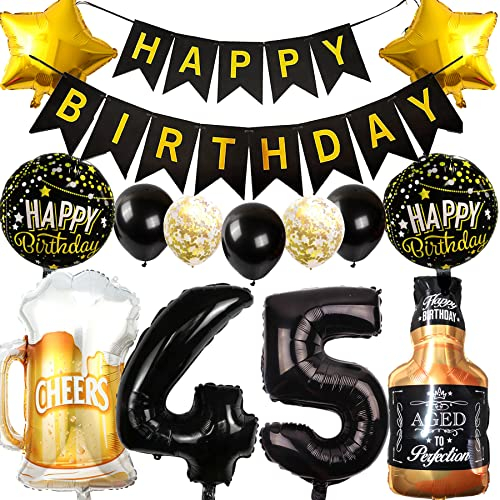 Ouceanwin Ballons 45 ans Décoration Homme et Femme, Bouteille de Vin, Bière et Whisky pour Anniversaire et Fête