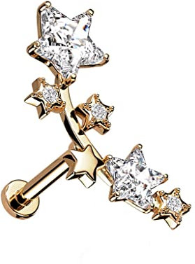 Treuheld® Labret Piercing mit Kristall Sternen | 2 Größen | 3 Farben [3.] - rosegold - 1.2mm x 6mm