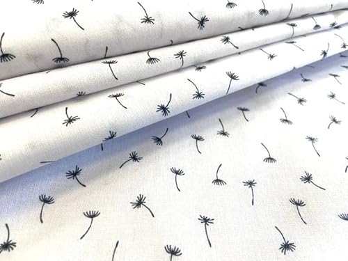 PINaPIN Baumwollgewebe Baumwollstoff 100% Baumwolle Stoffe meterware zum nähen Bettzeug, Dekorationen, Schutzmasken 160cm (Schwarze Mini-Pusteblumen Auf Weißem Hintergrund)
